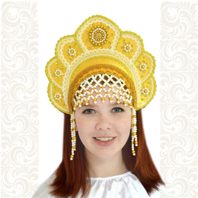 Кокошник Москвичка, желтый с золотом