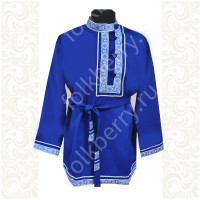 Косоворотка Русич, синий габардин с белым цветом