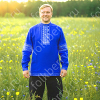 Косоворотка Егорий, габардин, синий