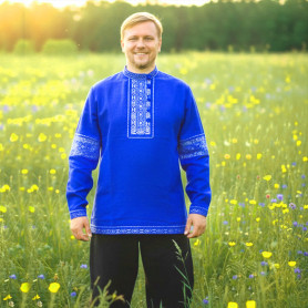 Косоворотка Егорий, габардин, синий