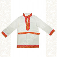 Рубаха Обряд, белый лен с красным